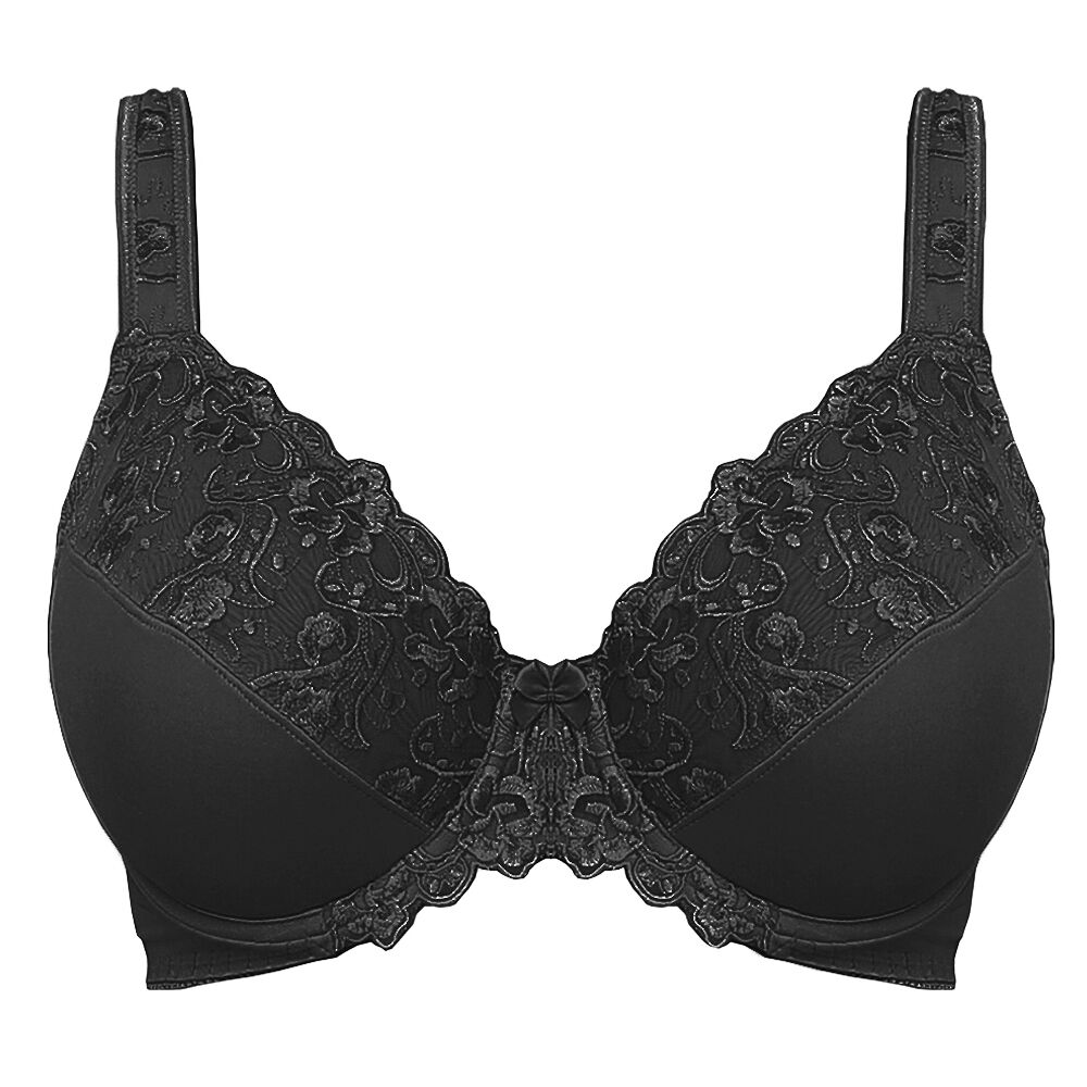 Minimizer Bra Plus Size Women Full Coverage Non-Padded Underwire Lace Black Floral Embroidery For Female B C D E F G H I J