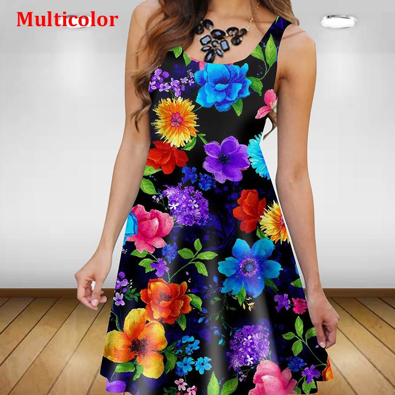 Plant Flowers 3D Printed Women Dress Elegant Sweet Casual Sleeveless A-Line Dresses 2023 Oversized Summer Sexy Clothing Sundress
