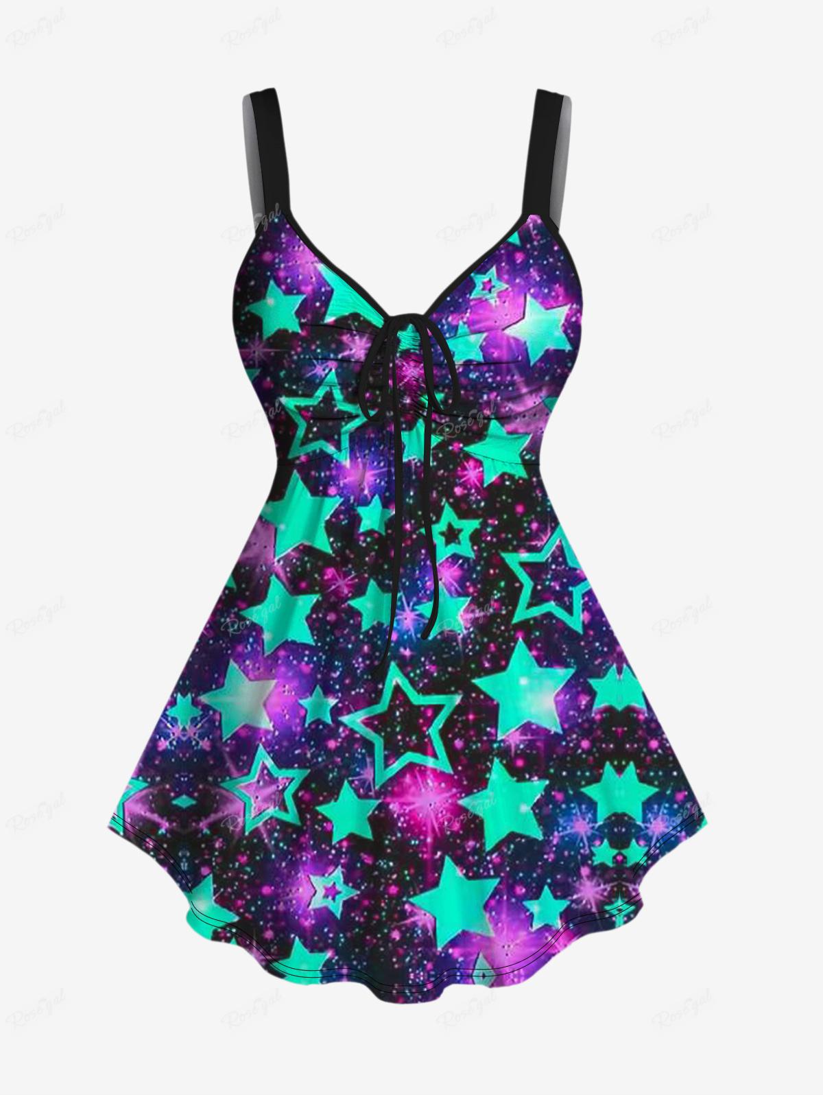 Ruched Star Heart Glitter Printed Cinched Tank Top Or Flare Pants Plus Size Matching Set Women Casual Streetwear Outfits