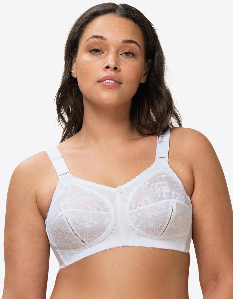 Plus Size Lace Bra Women Unlined Full Coverage Ultra Thin Wireless Adjusted-straps White Big Minimizer Bras D E F G H I