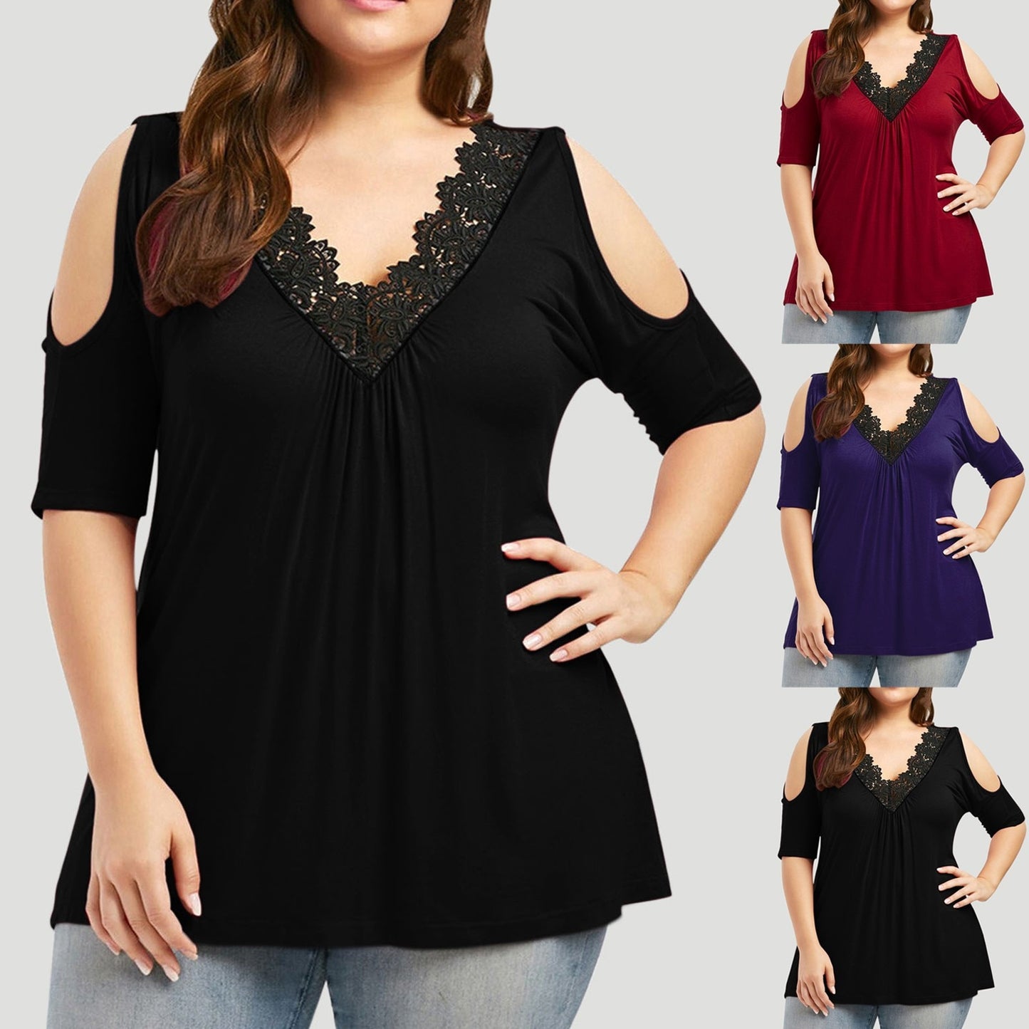 Women Sexy Lace Blouses Shirt Off Shoulder Cold Shoulder Pullover Streetwear Top Elegant Female Tee Shirt Mujer Blusas Oversized