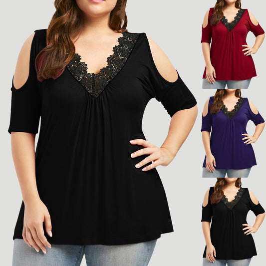 Women Sexy Lace Blouses Shirt Off Shoulder Cold Shoulder Pullover Streetwear Top Elegant Female Tee Shirt Mujer Blusas Oversized