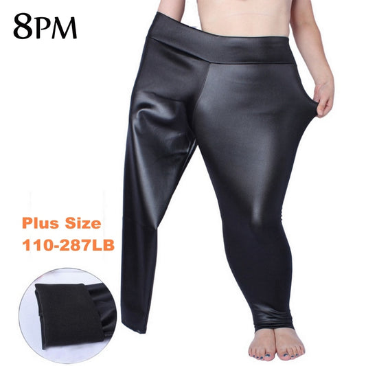 7XL Plus Size PU Leggings For Women  Butt Lift Black Autumn Girls Spandex Big Size Leggings High Waisted Stretch Pants ouc088