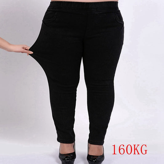 Winter women's new large size plus velvet thick jeans 6XL-9XL fashion high waist pocket elastic pants trousers